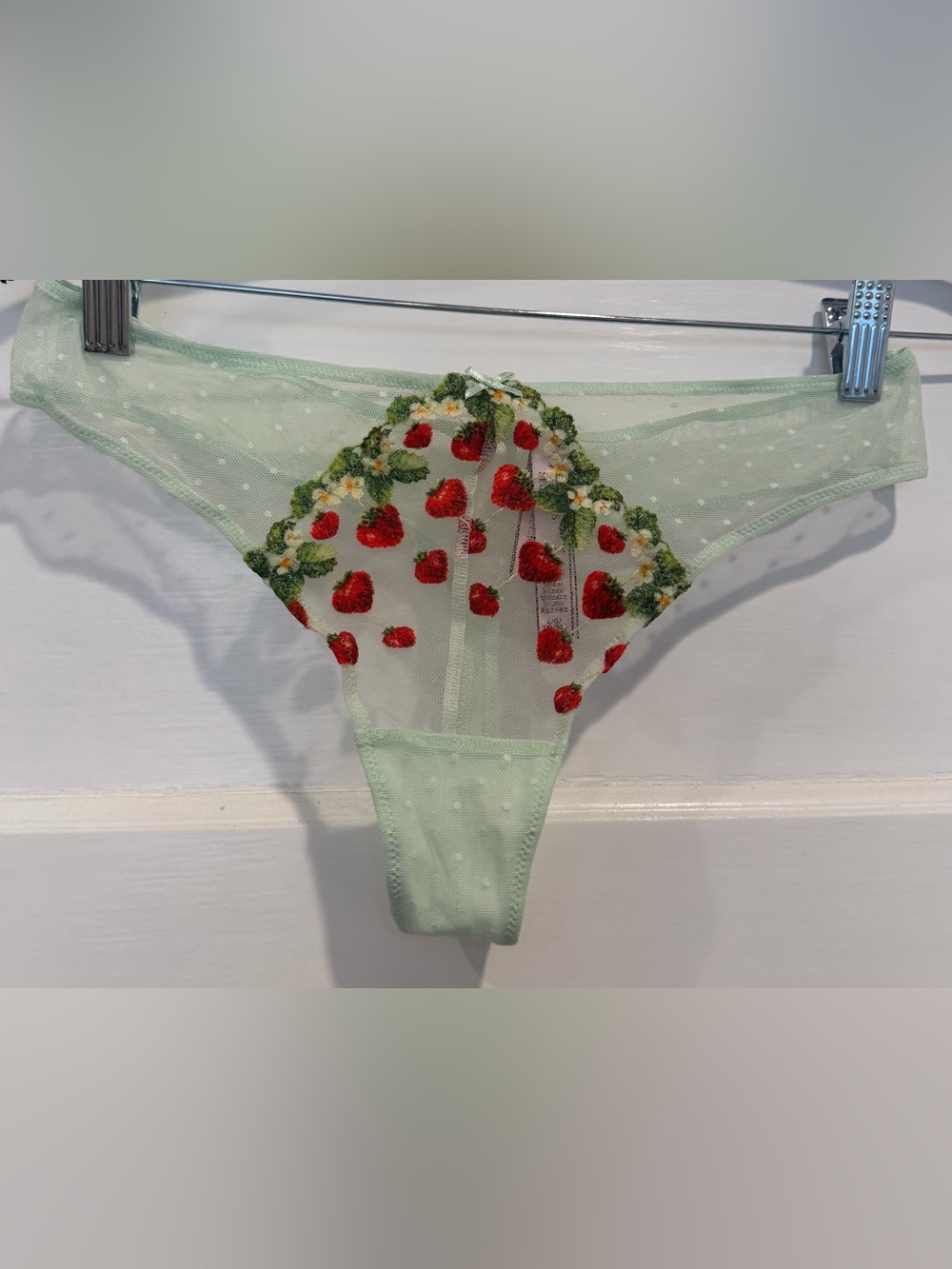 Victoria's Secret Dream Angel Red Strawberry Embroidery Thong Panty